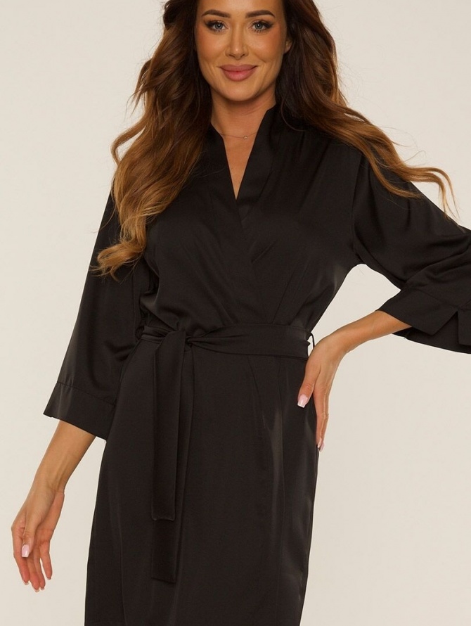 De Lafense satino naktinukų ir chalato komplektas CORDELIA BLACK S-XXL