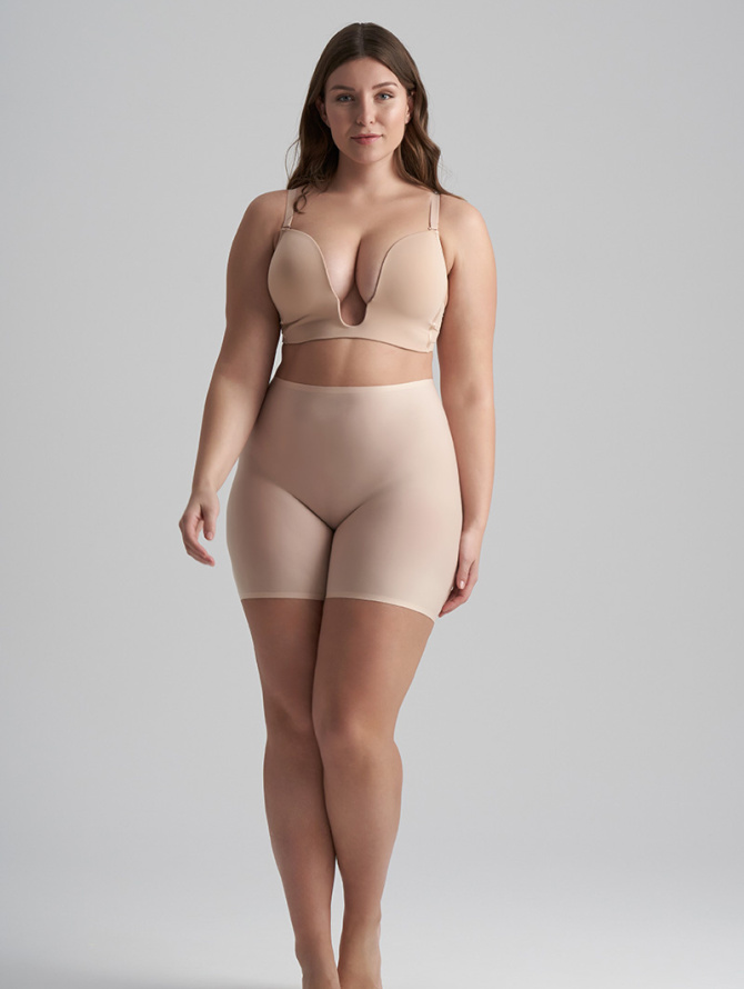 BYE BRA lengvos kompresijos besiūliai šortukai UNI STRETCH MID WAIST SHORT BEIGE uni-size desire.lt