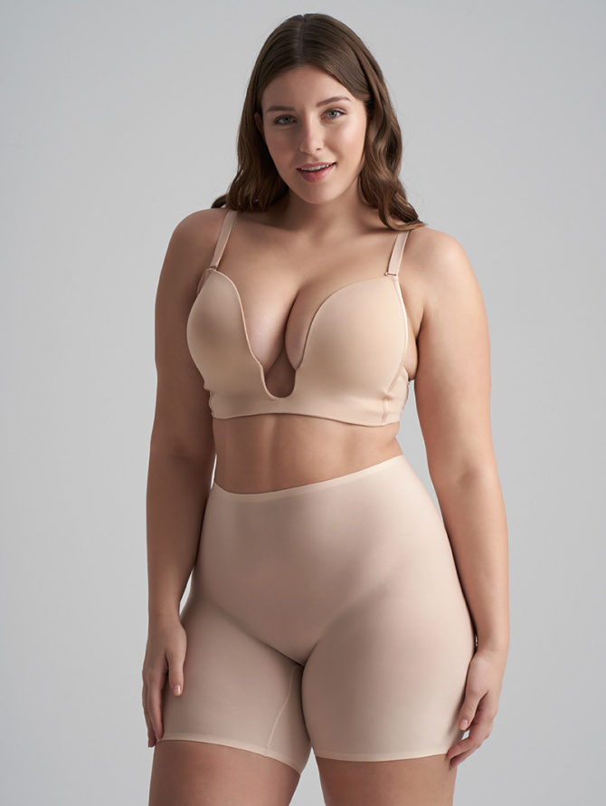 BYE BRA lengvos kompresijos besiūliai šortukai UNI STRETCH MID WAIST SHORT BEIGE uni-size desire.lt