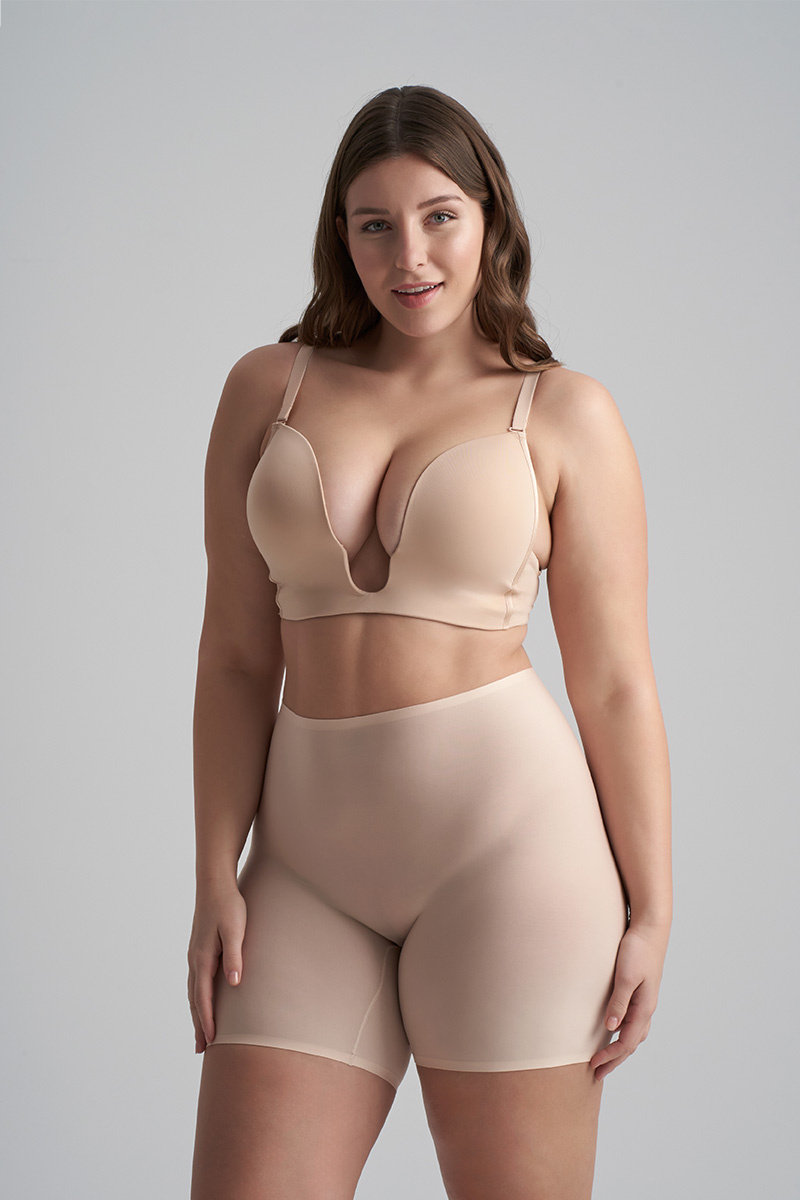 BYE BRA lengvos kompresijos besiūliai šortukai UNI STRETCH MID WAIST SHORT BEIGE uni-size desire.lt
