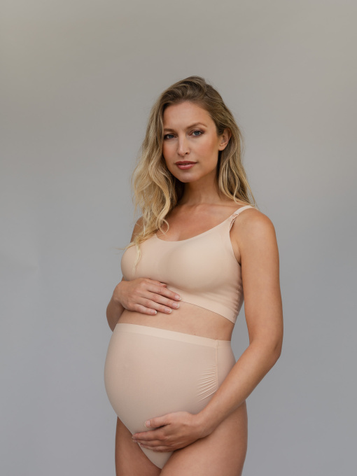 BYE BRA lesiūlės aukšto juosmens tanga kelnaitės nėščiosioms MATERNITY THONG BEIGE one-size desire.lt