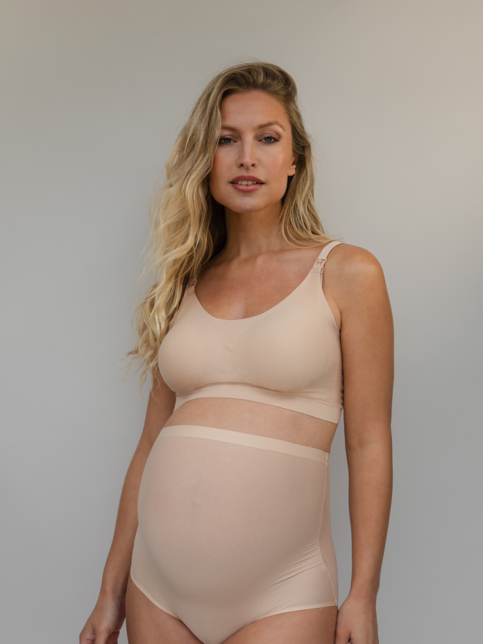 Besiūlės aukšto juosmens boxer kelnaitės nėščiosioms MATERNITY BOXER BEIGE