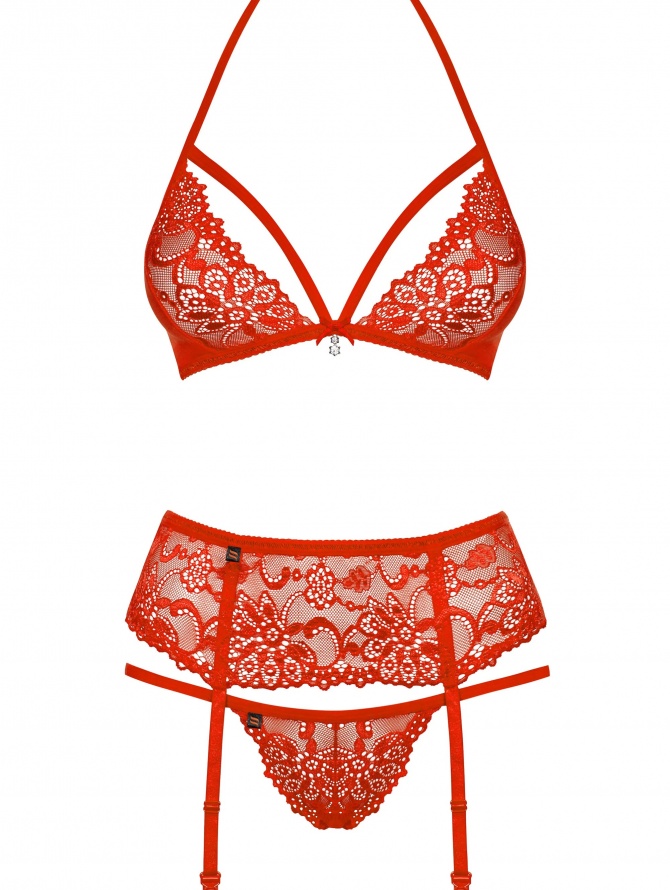 Obsessive seksualus trijų dalių komplektas 838-SEG-3 raudonos spalvos