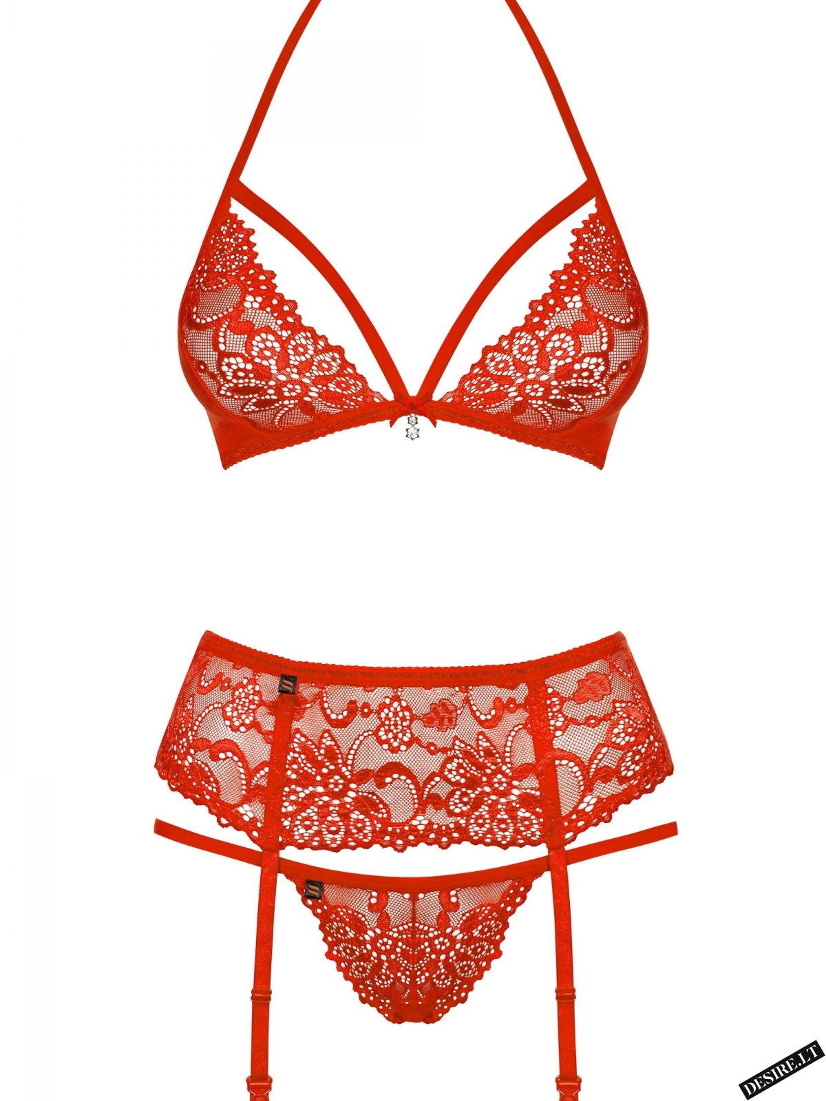 Obsessive seksualus trijų dalių komplektas 838-SEG-3 raudonos spalvos