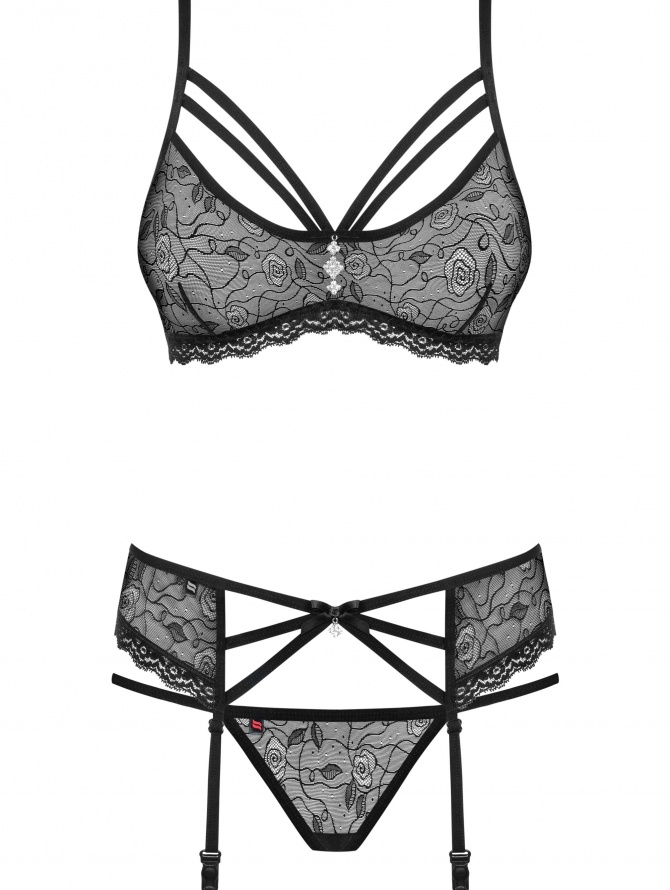 Obsessive seksualus trijų dalių komplektas GLAM 818-SEG-1, juodos spalvos