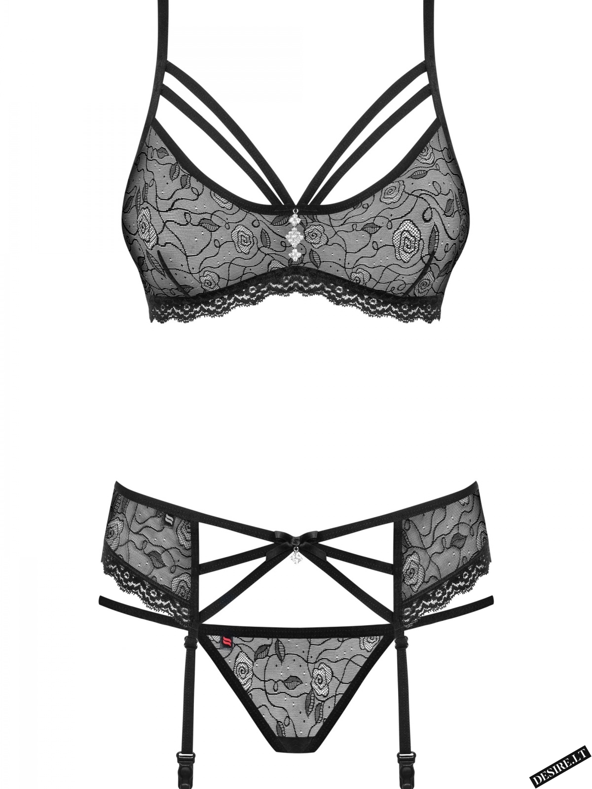 Obsessive seksualus trijų dalių komplektas GLAM 818-SEG-1, juodos spalvos