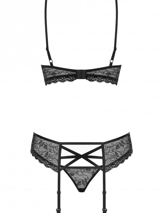 Obsessive seksualus trijų dalių komplektas GLAM 818-SEG-1, juodos spalvos