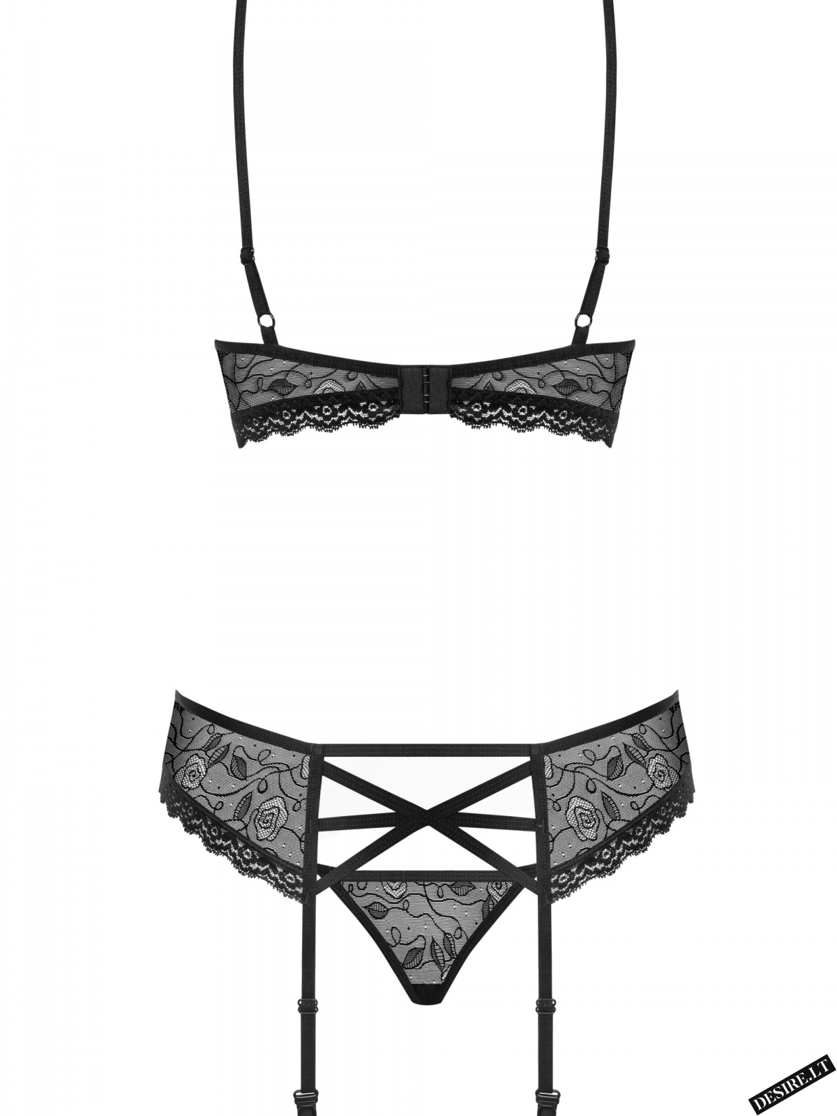 Obsessive seksualus trijų dalių komplektas GLAM 818-SEG-1, juodos spalvos