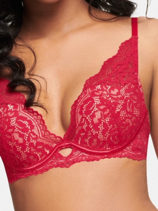 Raudona nėriniuota Esotiq push-up liemenėlė ALETTA