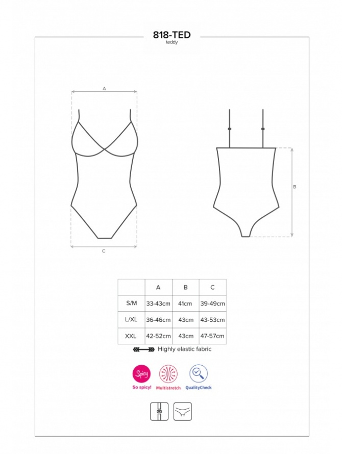 Seksualus Obsessive bodis - glaustinukė GLAM 818-TED-1, juodos spalvos