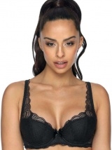Juodas seksualus Mat lingerie apatinių komplektas LOU, dekoruotas įspūdingais nėriniais.