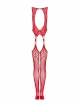 Obsessive raudona, geometriniais raštais dekotuota kūno kojinė N122
