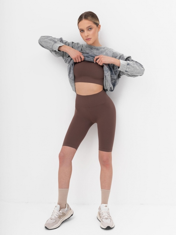 Sia Wear dviratininko biker šortai FEEL FREE COFFEE, rudos spalvos