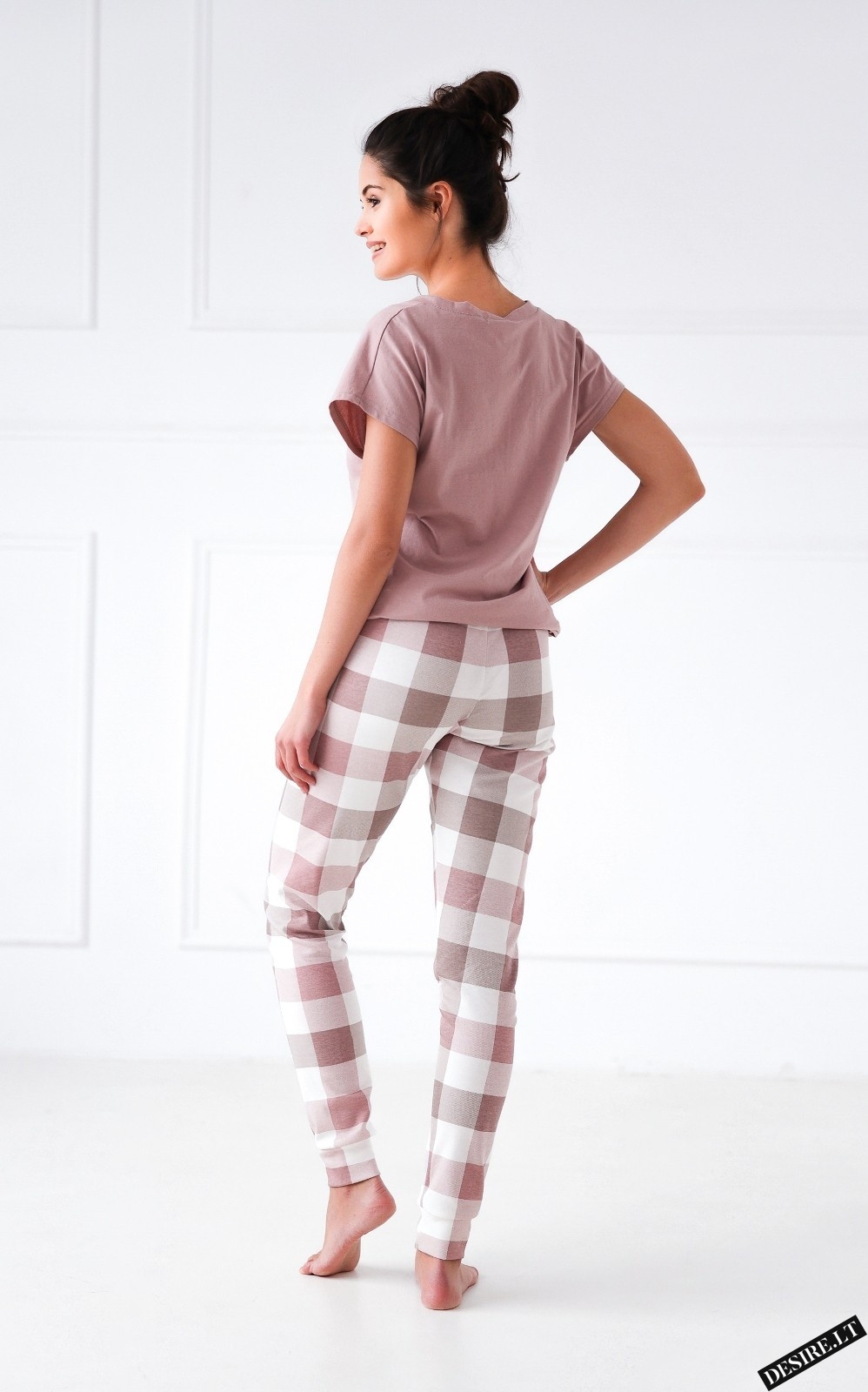 Sensis medvilnės pižama NETTY su languotomis kelnėmis, pelenų rožinės spalvos