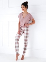 Sensis medvilnės pižama NETTY su languotomis kelnėmis, pelenų rožinės spalvos
