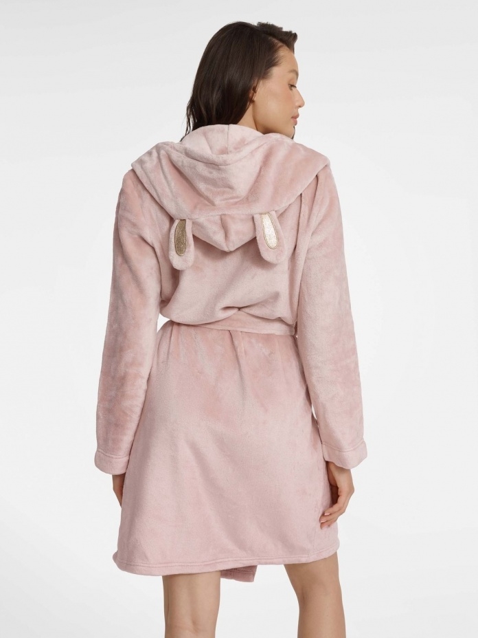 Trumpas Henderson Ladies chalatas su ausytėmis GLASS, pastelinės rožinės spalvos