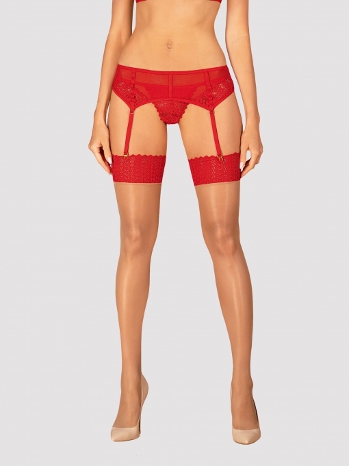 Obsessive prisegamos kojinės su raudona nėrinių juosta INGRIDIA STOCKINGS