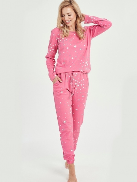 Rožinė TARO medvilnės pižama ERYKA 3029 dekoruota žvaigždutėmis