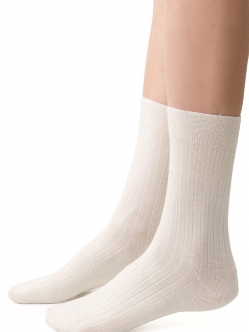 STEVEN stulpelių rašto merino vilnos kojinės, kreminės spalvos