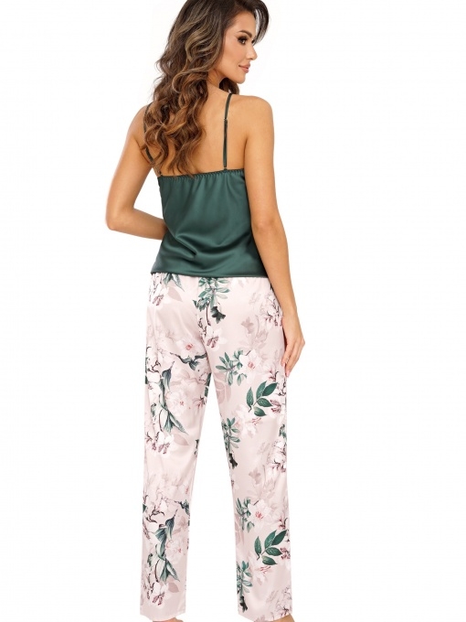 Donna satino pižama su ilgomis kelnėmis NELLY LONG GREEN