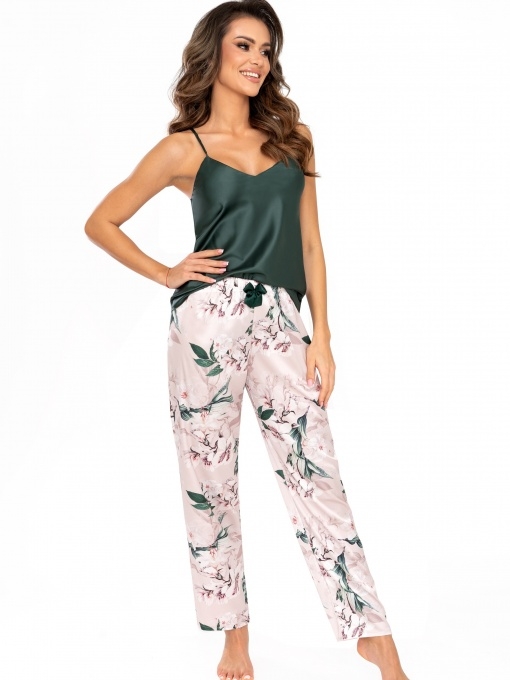 Donna satino pižama su ilgomis kelnėmis NELLY LONG GREEN