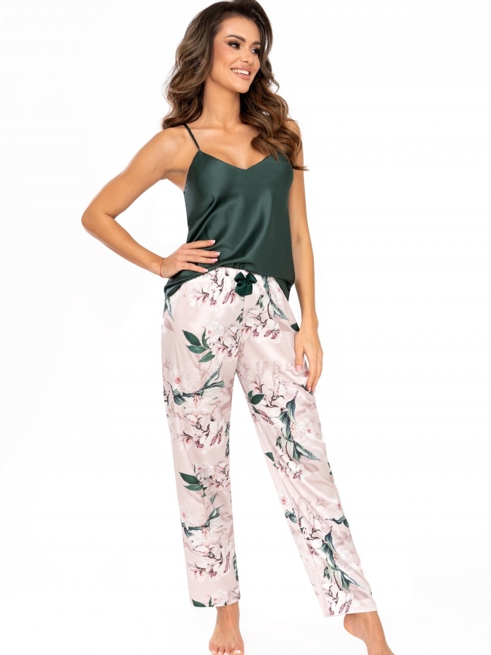 Donna satino pižama su ilgomis kelnėmis NELLY LONG GREEN