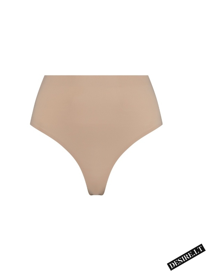 Bye Bra lengvos kompresijos besiūlės formuojančios tanga kelnaitės INVISIBLE MID WAIST THONG BEIGE