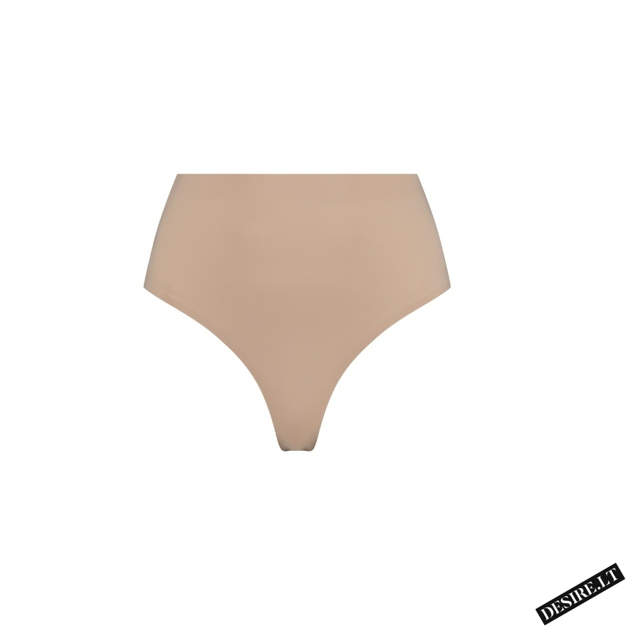 Bye Bra lengvos kompresijos besiūlės formuojančios tanga kelnaitės INVISIBLE MID WAIST THONG BEIGE