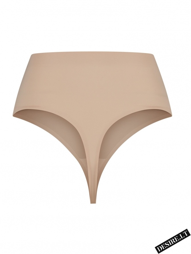 Bye Bra lengvos kompresijos besiūlės formuojančios tanga kelnaitės INVISIBLE MID WAIST THONG BEIGE