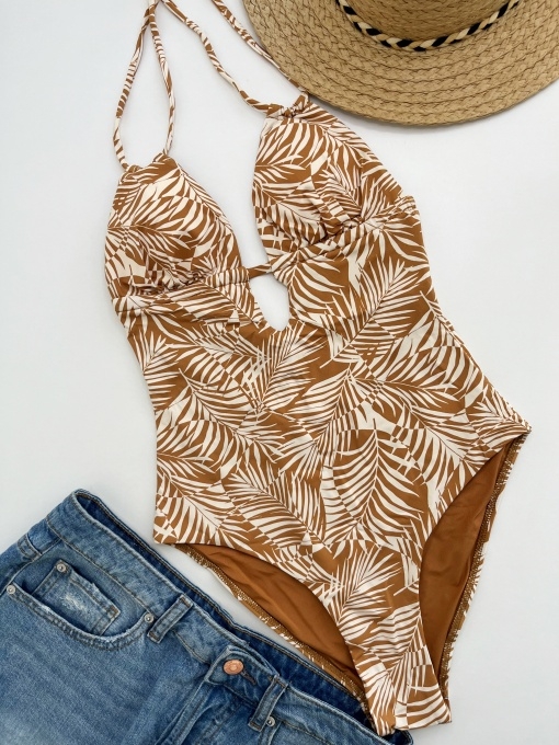 MrMiss vientisas maudymosi kostiumėlis WAVES FLORAL BROWN