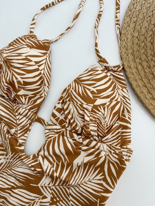 MrMiss vientisas maudymosi kostiumėlis WAVES FLORAL BROWN