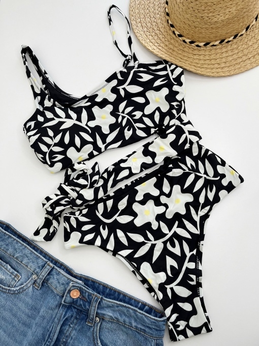 MrMiss vientisas margas maudymosi kostiumėlis ASYMMETRIC BLACK'N'WHITE