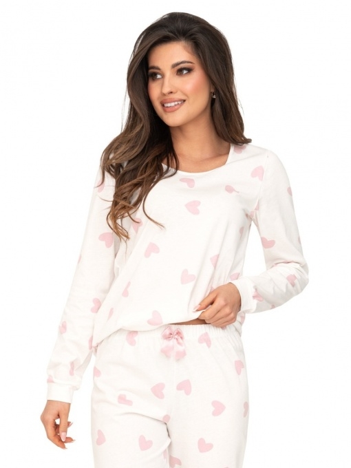 Donna ilga medvilnės pižama SWEET LONG, dekoruota širdelėmis