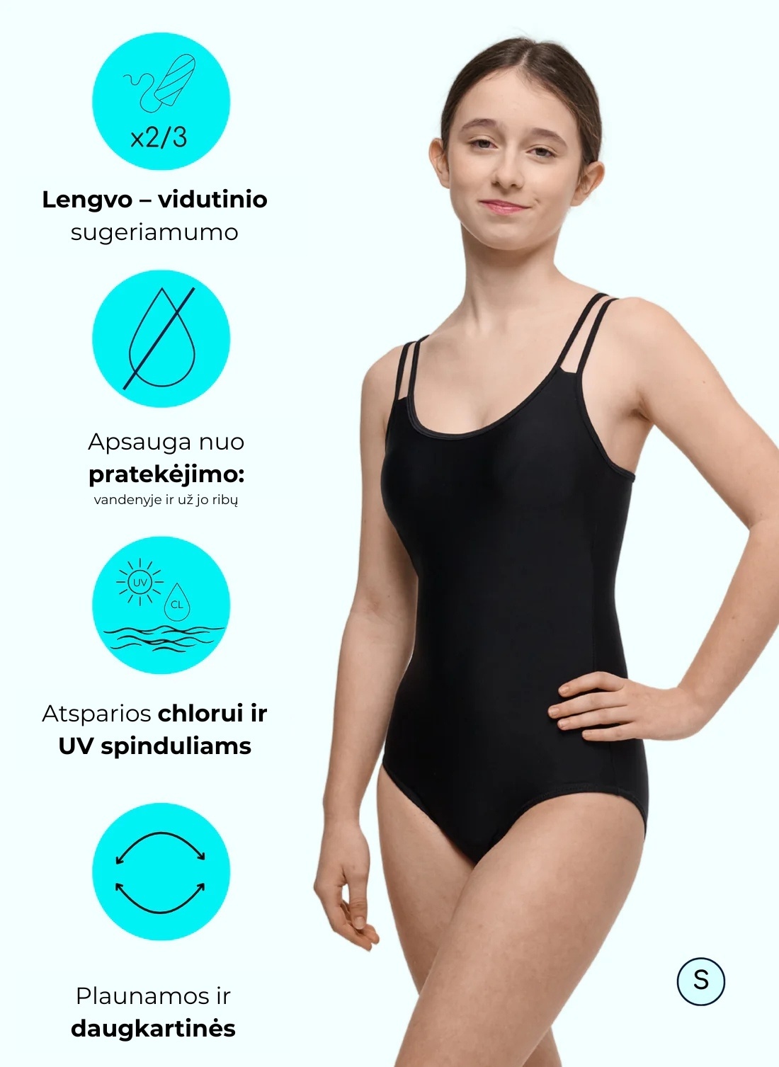 Menstruacinis maudymosi kostiumėlis paauglėms STELLA BLACK TEENS