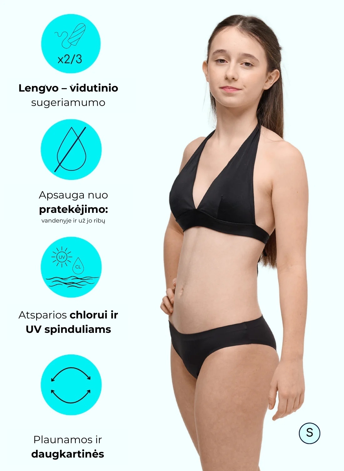 Menstruacinės besiūlės maudymosi kelnaitės paauglėms NINA TEENS