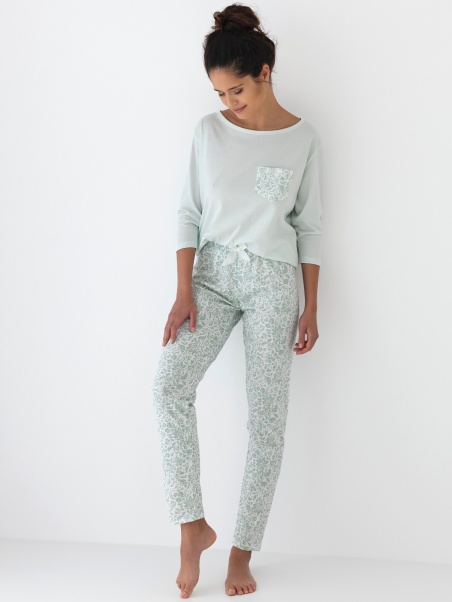 Sensis medvilninė ilga pižama FLORA S-XL mėtų spalvos