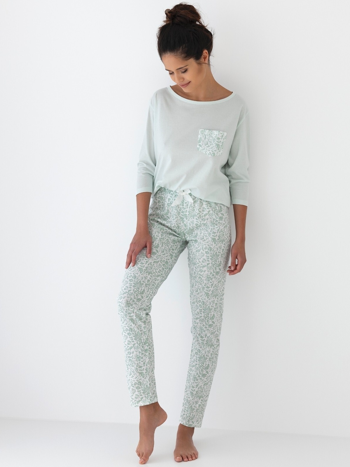 Sensis medvilninė ilga pižama FLORA S-XL mėtų spalvos