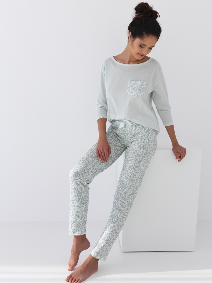 Sensis medvilninė ilga pižama FLORA S-XL mėtų spalvos