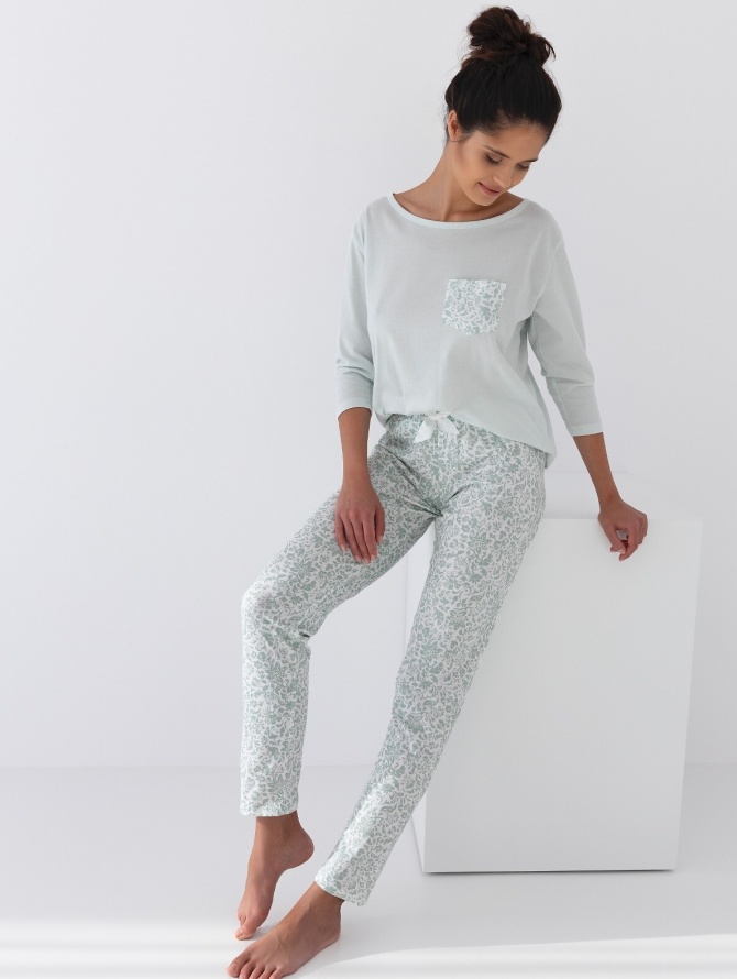 Sensis medvilninė ilga pižama FLORA S-XL mėtų spalvos