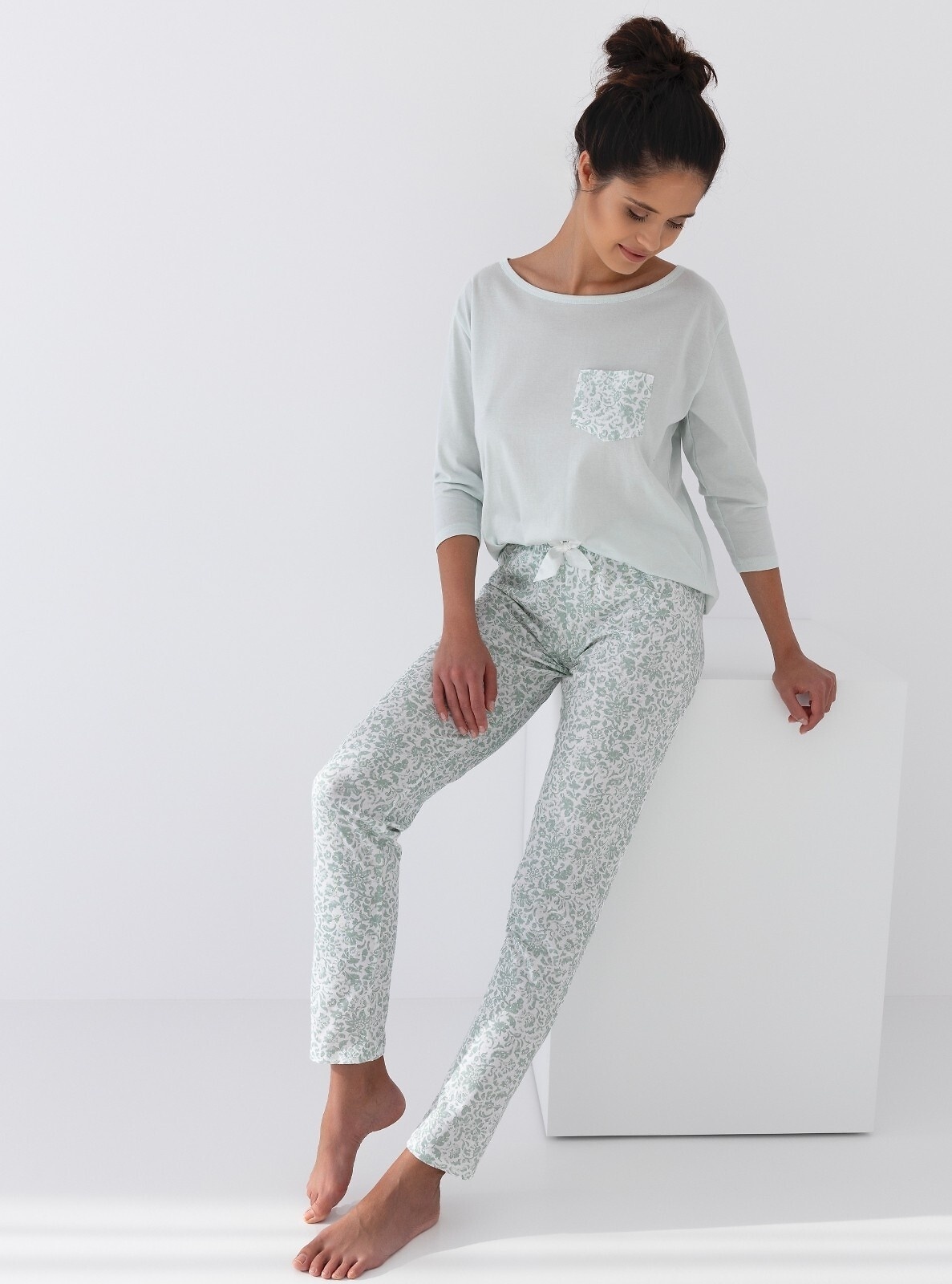 Sensis medvilninė ilga pižama FLORA S-XL mėtų spalvos