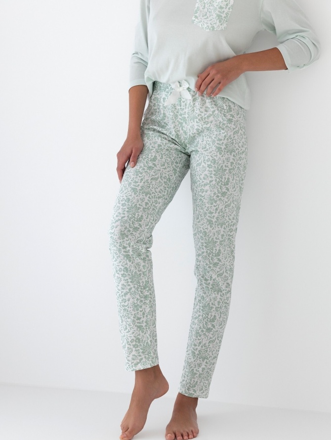 Sensis medvilninė ilga pižama FLORA S-XL mėtų spalvos