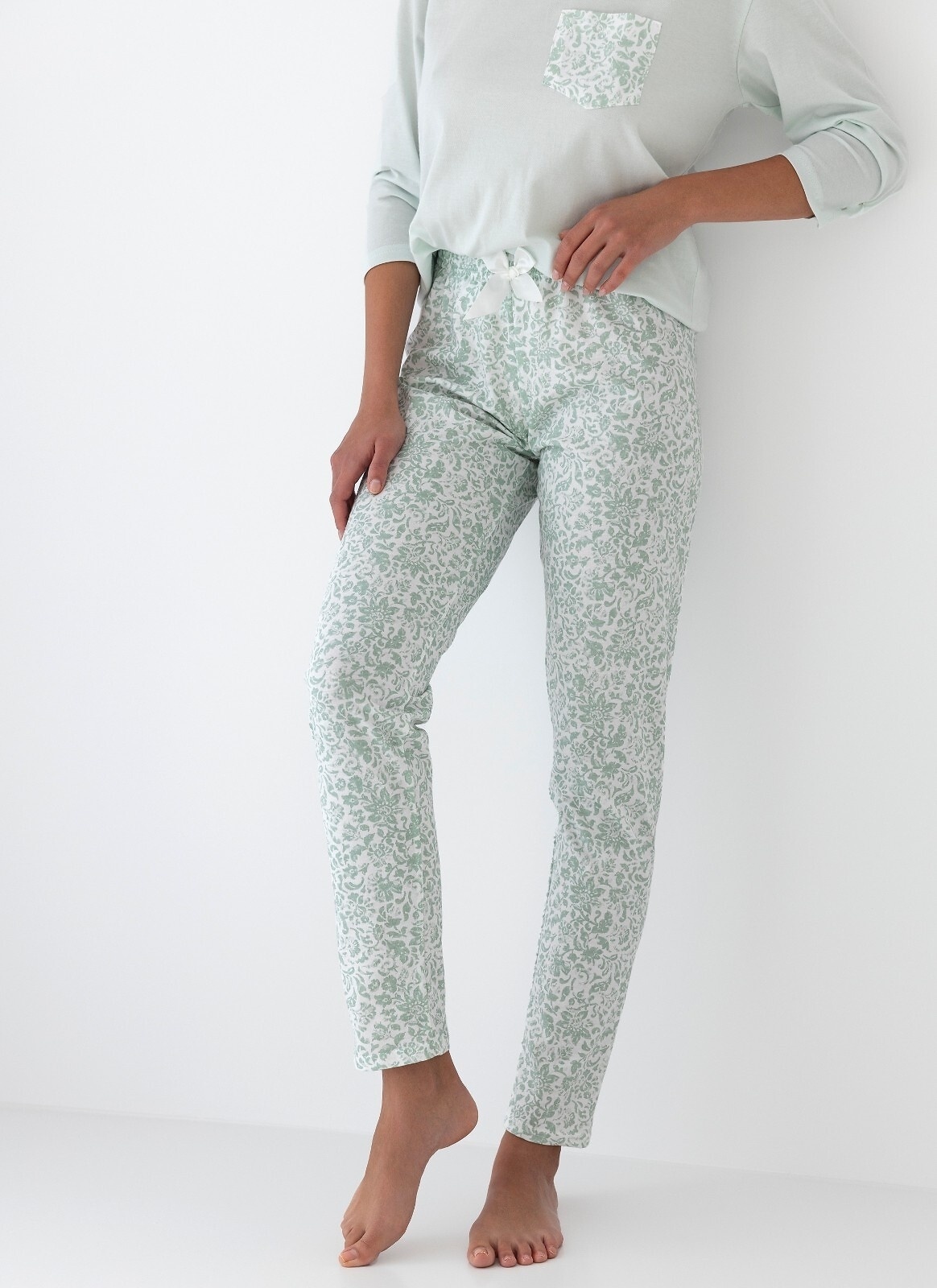 Sensis medvilninė ilga pižama FLORA S-XL mėtų spalvos