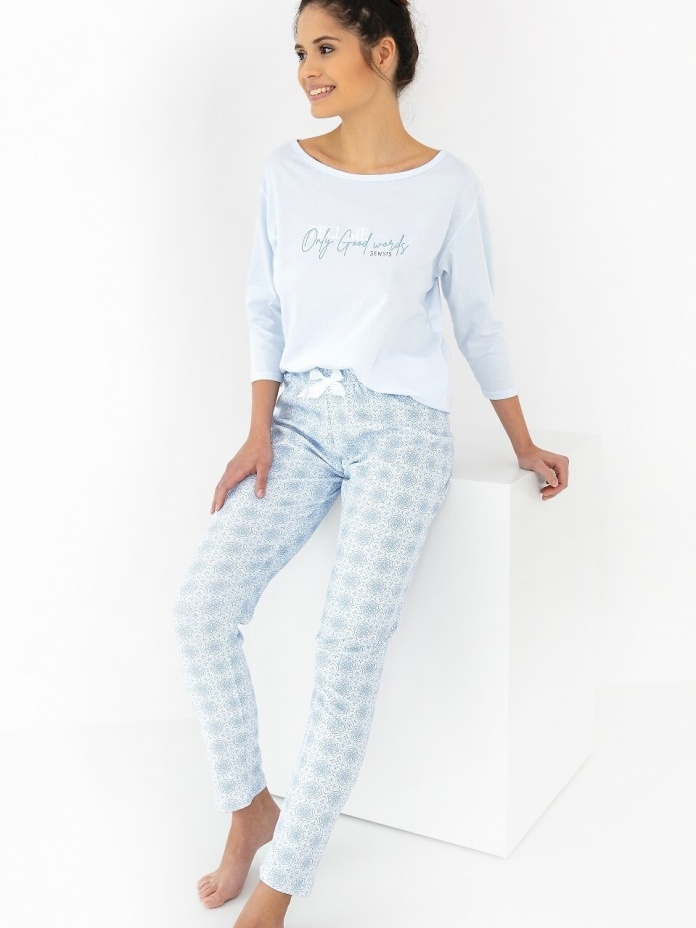 Sensis medvilninė ilga pižama MARINA S-XL žydros spalvos