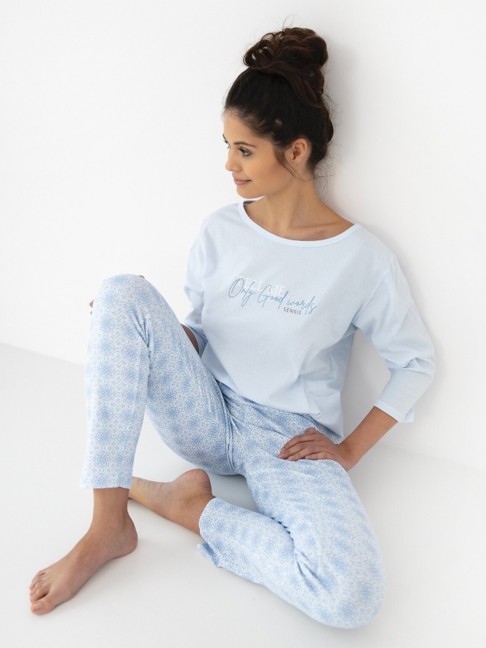 Sensis medvilninė ilga pižama MARINA S-XL žydros spalvos