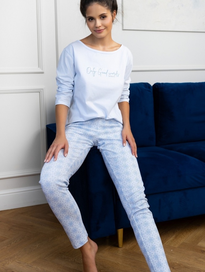 Sensis medvilninė ilga pižama MARINA S-XL žydros spalvos