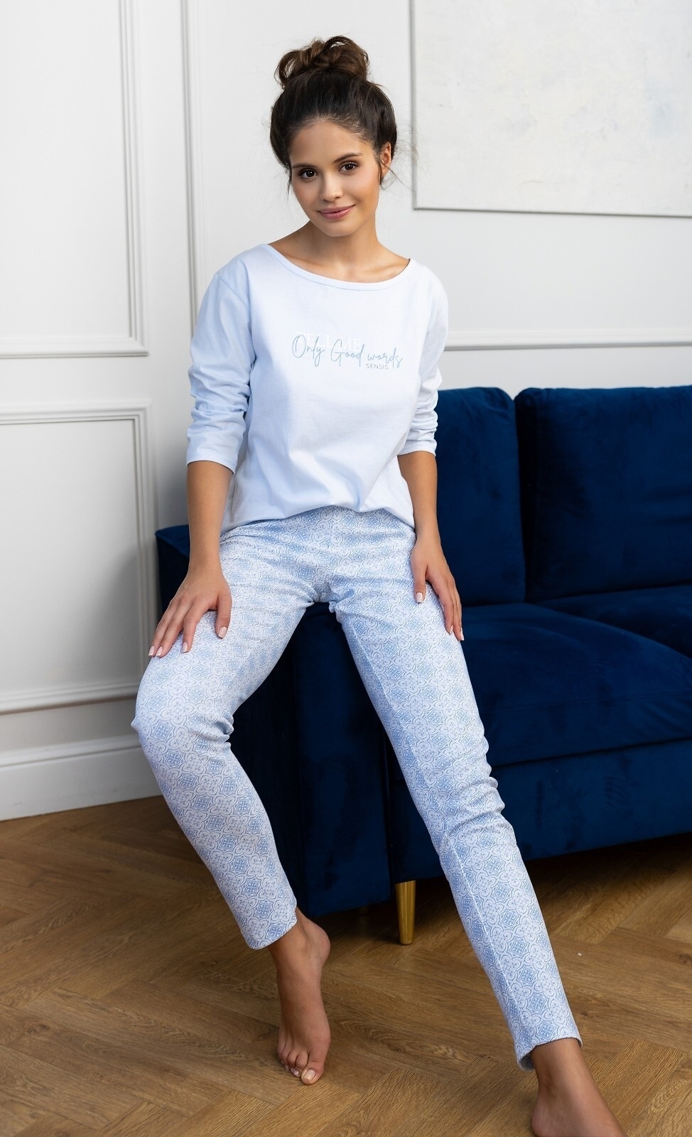 Sensis medvilninė ilga pižama MARINA S-XL žydros spalvos