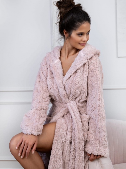 SENSIS ilgas pūkuotas pynės rašto chalatas GIULIA