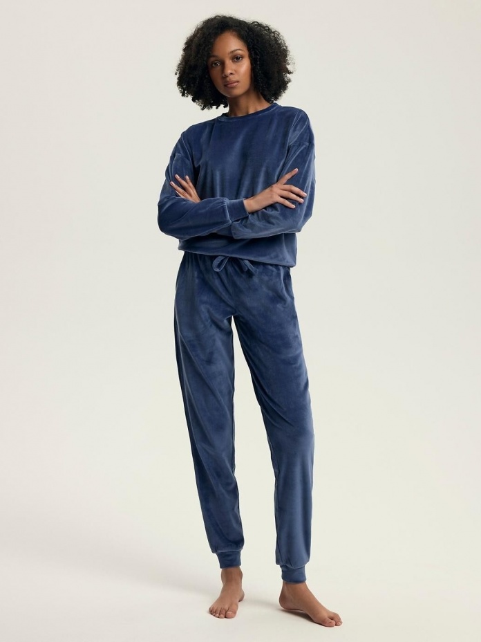 Ilga veliūrinė pižama - namų rūbas DELANIE BLUE