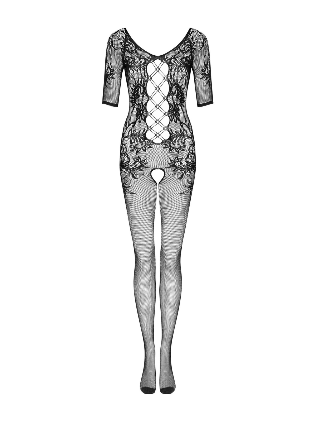 Obsessive viso kūno kojinė F238 juoda, gėlių rašto